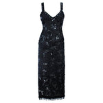 VINTAGE Circa 1950s Black Floral Beaded Gown Size 8