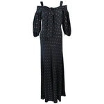 VINTAGE Circa 1930s Black and Gold Rayon Gown with Tie Front Size 6