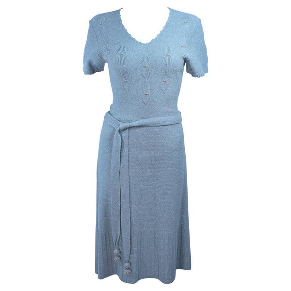 SNYDERKNIT 1950s Blue Wool Knit Iridescent Cocktail Dress Size 4-6