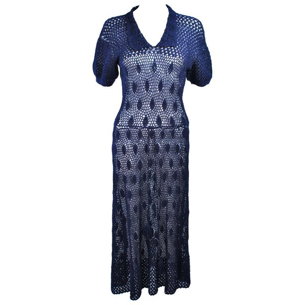 VINTAGE Circa 1950s Navy Blue Crochet Knit Dress Size 4-6 The Paper Bag Princess VINTAGE Circa 1950s Navy Blue Crochet Knit Dress Size 4-6 The Paper Bag Princess