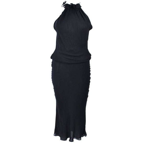 EMANUEL UNGARO Black Silk Chiffon Bias Cut Halter Dress Size 42