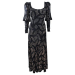 PAULINE TRIGERE 1970s Black Sequin Gown Size 12