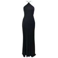 NICOLE BARTI Black Stretch Jersey Gown Mesh Cutout Size L