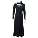 ADOLFO 1970s Black Knit Maxi Gown with Cut Out Detail Size 8-10