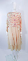 MAGGY REEVES Nude Silk Chiffon 2pc Gown with Beading Size 4