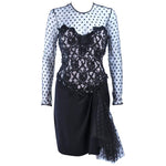 I. MAGNIN Black Silk Polka Dot Mesh Sequin Lace Cocktail Dress 6