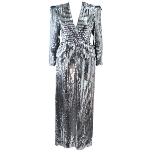 silver sequin peplum dress Silver Tapered Back Peplum Dress