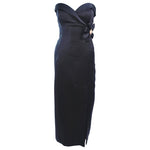 VICTOR COSTA Black Satin Gown with Side Bow Detail Size 6-8