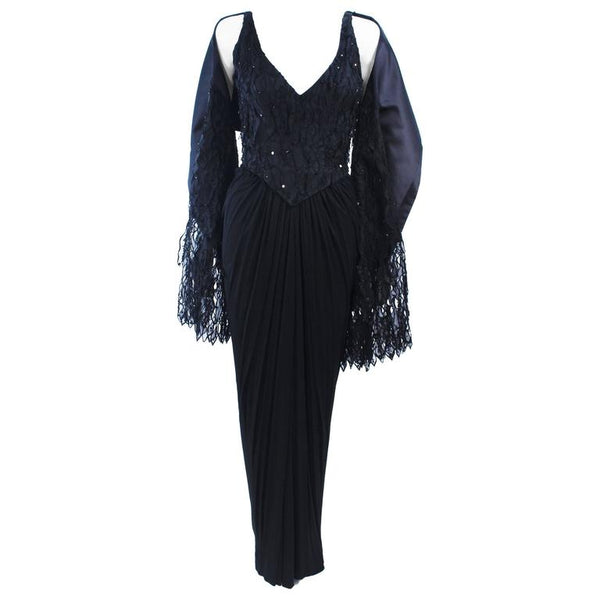 VINTAGE Circa 1960s Black Silk Jersey Gown Size 4