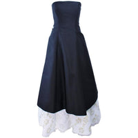 SAM CARLIN Black Silk Gown with White Sequin Lace Accents Size 6