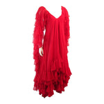 RUBEN PANIS Red Chiffon Ruffle Gown