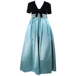 SARMI  Velvet and Aqua Silk Gown, Embellished Waist Size 4-6