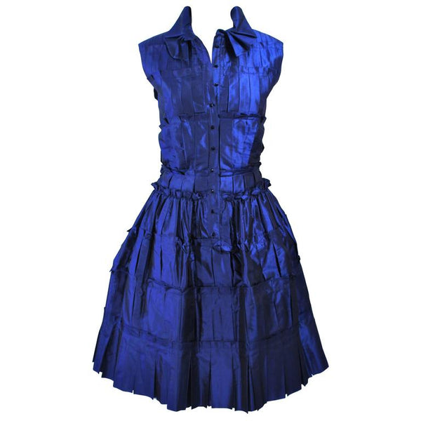 OSCAR DE LA RENTA  Blue Silk Cocktail Dress Size 10