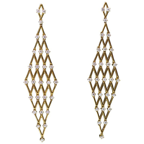 DIAMOND Mesh and 18 Karat Yellow Gold Dangle Earrings