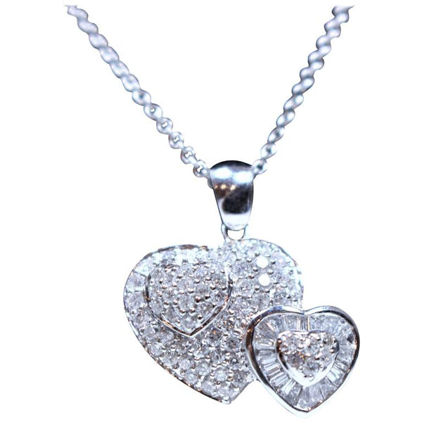 DIAMOND Double Heart Pendant 18 Karat White Gold Necklace