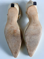 MANOLO BLAHNIK Classic Nude Leather Point Toe Slingback Heels Size 37 1/2
