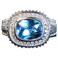 DIAMOND with Blue Topaz Center Stone Ring and 18 Karat White Gold Accents Size 5