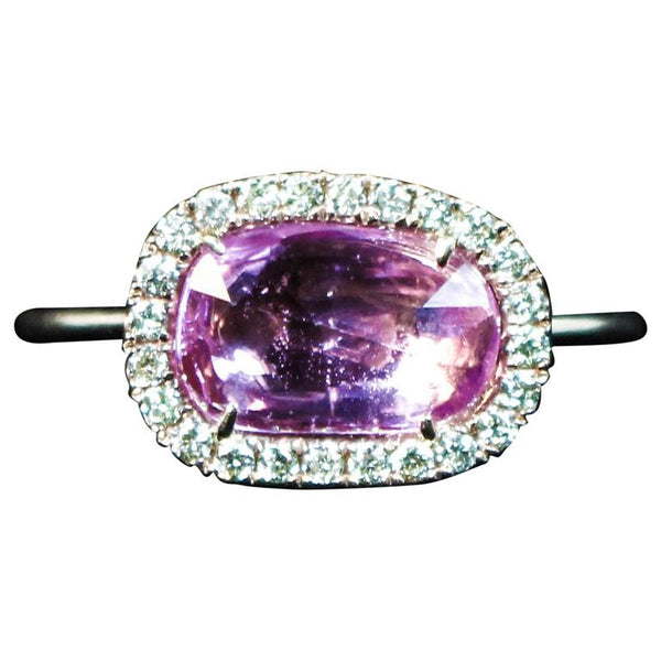 DIAMOND 18 Karat Rose Gold Ring with Pink Sapphire Center Stone Size 7