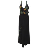 KRIZIA 1970s Black Crepe Halter Gown Snake Print