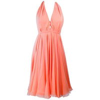 HALSTON 1970s Peach Layered Silk Chiffon Cocktail Dress Size 2-4