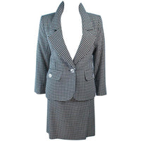 YVES SAINT LAURENT Black and White Houndstooth Skirt Suit Size 8