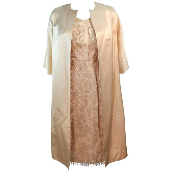 VINTAGE Circa 1960s Cream Silk Beaded Dress and Coat Size 6-8 VINTAGE Circa 1960s Cream Silk Beaded Dress and Coat Size 6-8