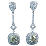 DIAMOND 18 Karat White Gold Drop Earrings with Yellow Round 3.25 Carat Center Diamond