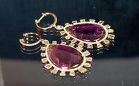DIAMOND with Purple Tourmaline and 14 Karat Rose Gold Dangle Earrings