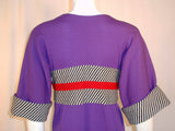 RUDI GERNREICH Purple Wool Kabuki Dress w/ Black and White Stripes