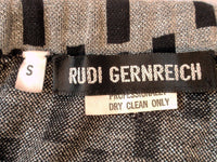 RUDI GERNREICH Vintage Black Silver Lurex Checkered Knit Slit Skirt