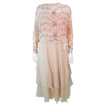 MAGGY REEVES Nude Silk Chiffon 2pc Gown with Beading Size 4