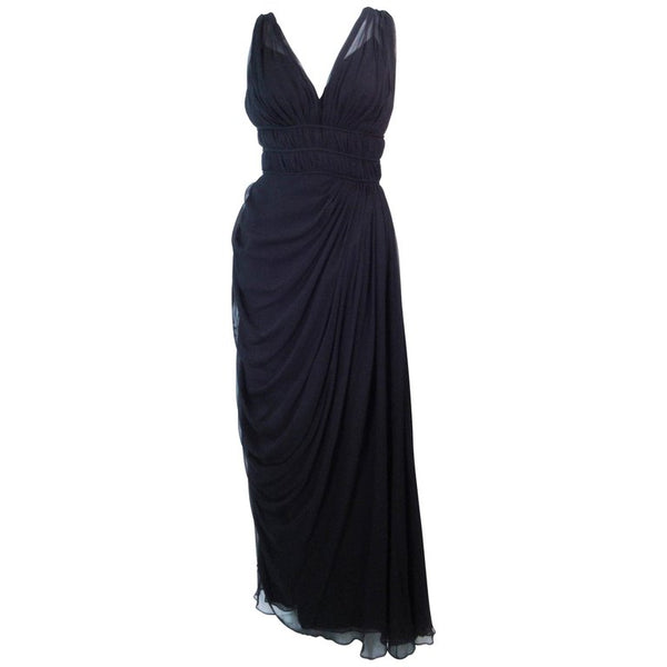 HELEN ROSE Circa Late 1950s Black Silk Chiffon Gown, Size 2-4