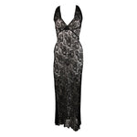 VINTAGE Black Stretch Lace Racer Style Back Gown