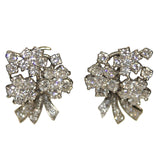 PLATINUM Diamond Floral Motif Clip On Earrings