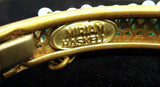 MIRIAM HASKELL Mesh Hinged Bracelet with Blue Bugle and Seed Beads Signed with Chain