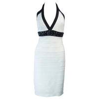 HERVE LEGER Black and White Beaded Bandage Dress