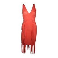 HERVE LEGER Orange Fringed Bodycon Dress Size XS