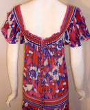 DIANE FREIS 1980s Red Long Floral Print Dress w/ Ruffles