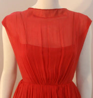 JAMES GALANOS 1960s for Amelia Gray Red Chiffon Cocktail Dress