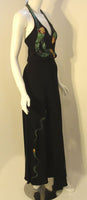 KRIZIA 1970s Black Crepe Halter Gown Snake Print