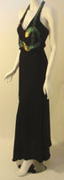 KRIZIA 1970s Black Crepe Halter Gown Snake Print