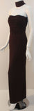 HALSTON Dark Brown Reverse Halter Backless Evening Gown