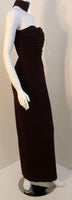 HALSTON Dark Brown Reverse Halter Backless Evening Gown