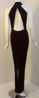 HALSTON Dark Brown Reverse Halter Backless Evening Gown