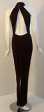 HALSTON Dark Brown Reverse Halter Backless Evening Gown