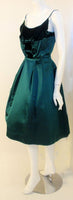 OLEG CASSINI 1960s Emerald Satin Cocktail Dress with Velvet