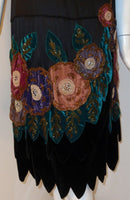 VINTAGE Circa 1920s Black Beaded & Velvet Dress