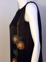 VINTAGE Circa 1920s Black Beaded & Velvet Dress