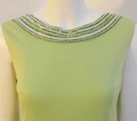 HELEN ROSE 1960s Green Silk Jersey Gown, Beaded Neckline