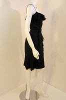 HELEN ROSE 1960s Vintage Black Ruffle Chiffon Cocktail Dress